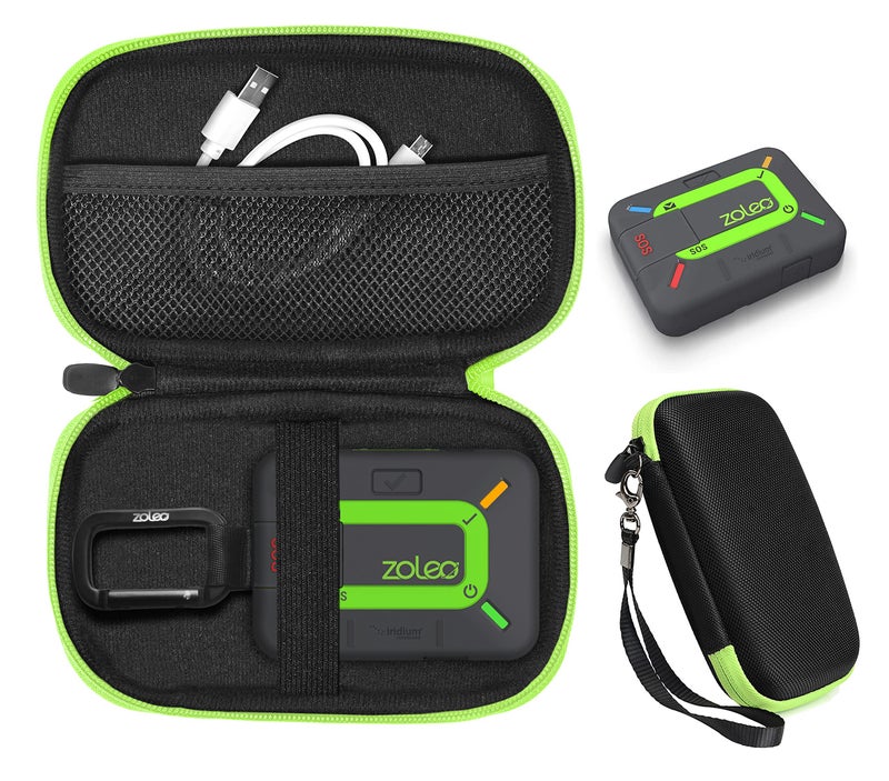 CaseSack case for ZOLEO Satellite Communicator, Black with Green Zip to Match ZOLEO, mesh Accessory Pocket, Large Handy case for More Accessories - Image 1
